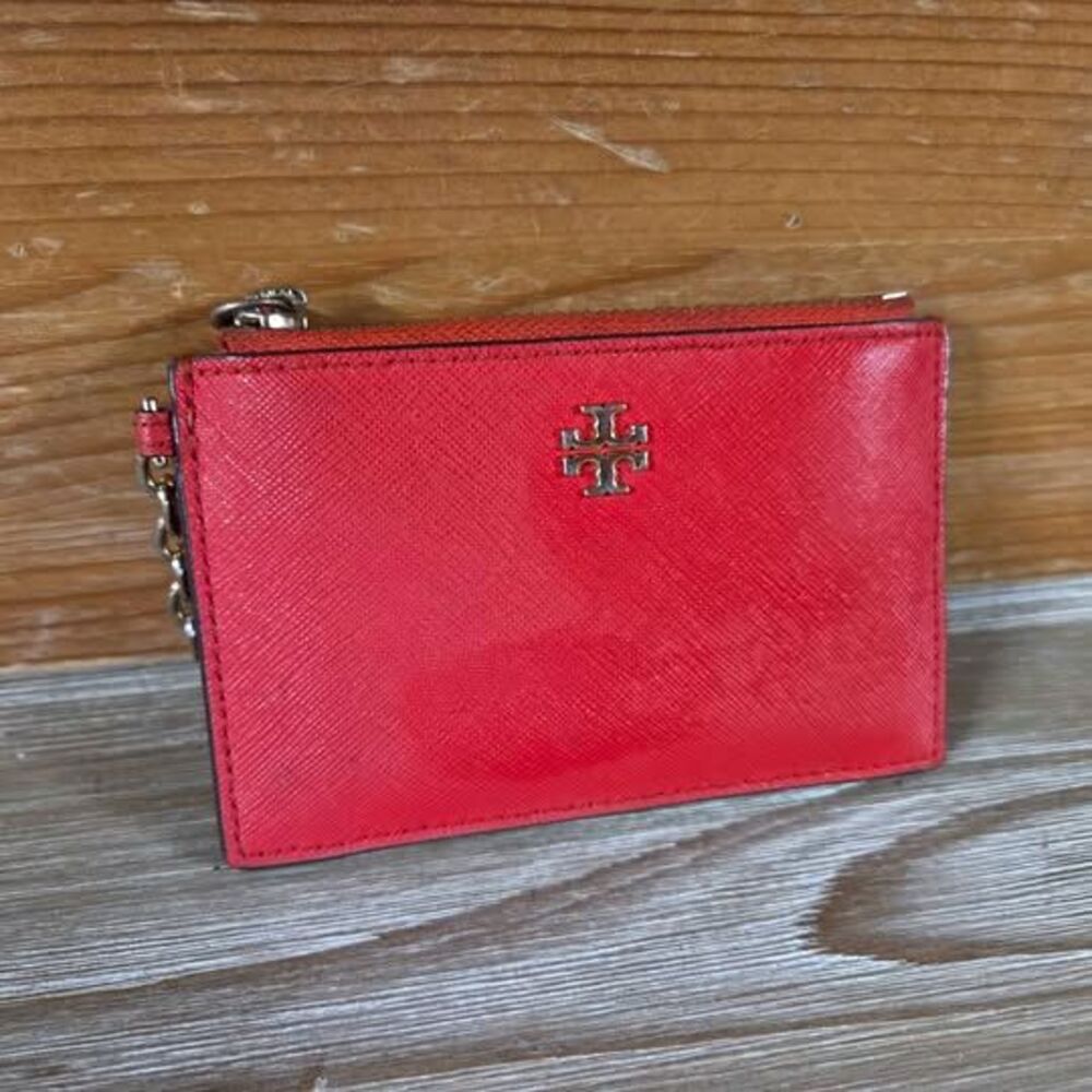 Tory Burch Red Saffiano Leather Card Case Wallet